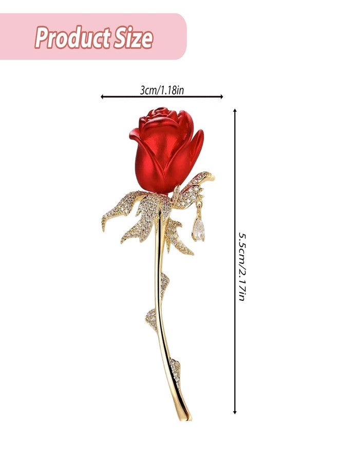 KGCGJVB Rose Brooch Pin Red Floral Brooches and Pins for Women Dress Lapel Flower Broach Jewelry Red Cubic Zirconia Accessories Elegant Womens Suit Party Wedding Banquet Ceremony - Image 2